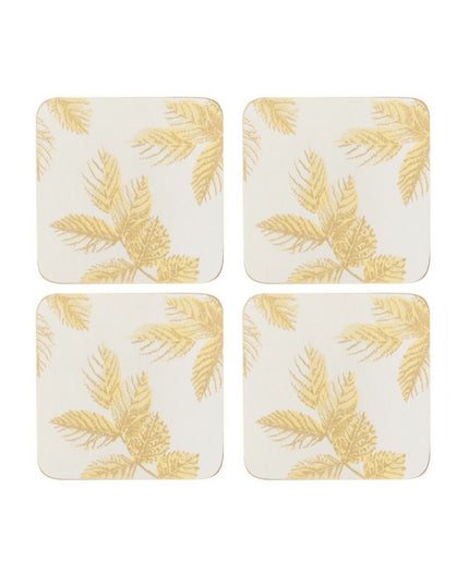 Eteched Leaves Coasters Set - Light Grey/Cream