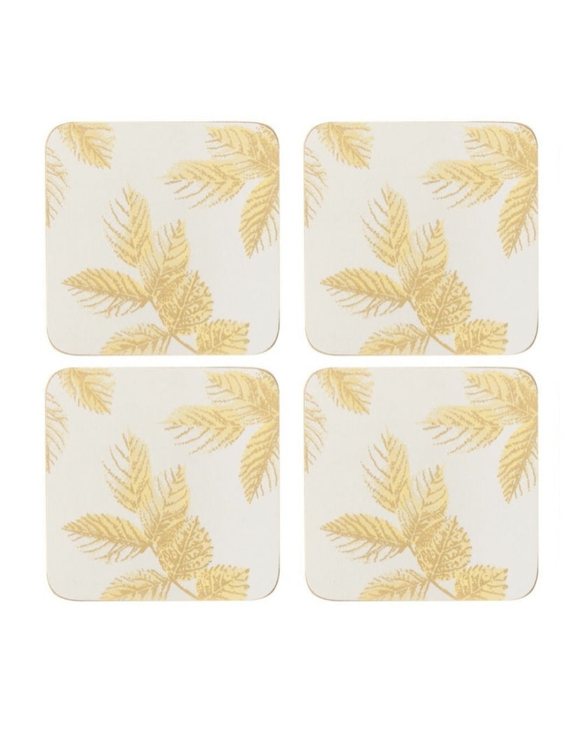 Eteched Leaves Coasters Set - Light Grey/Cream