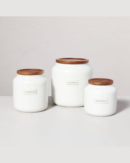 Dry Goods Stoneware Canister with Wood Lid Cream/Brown