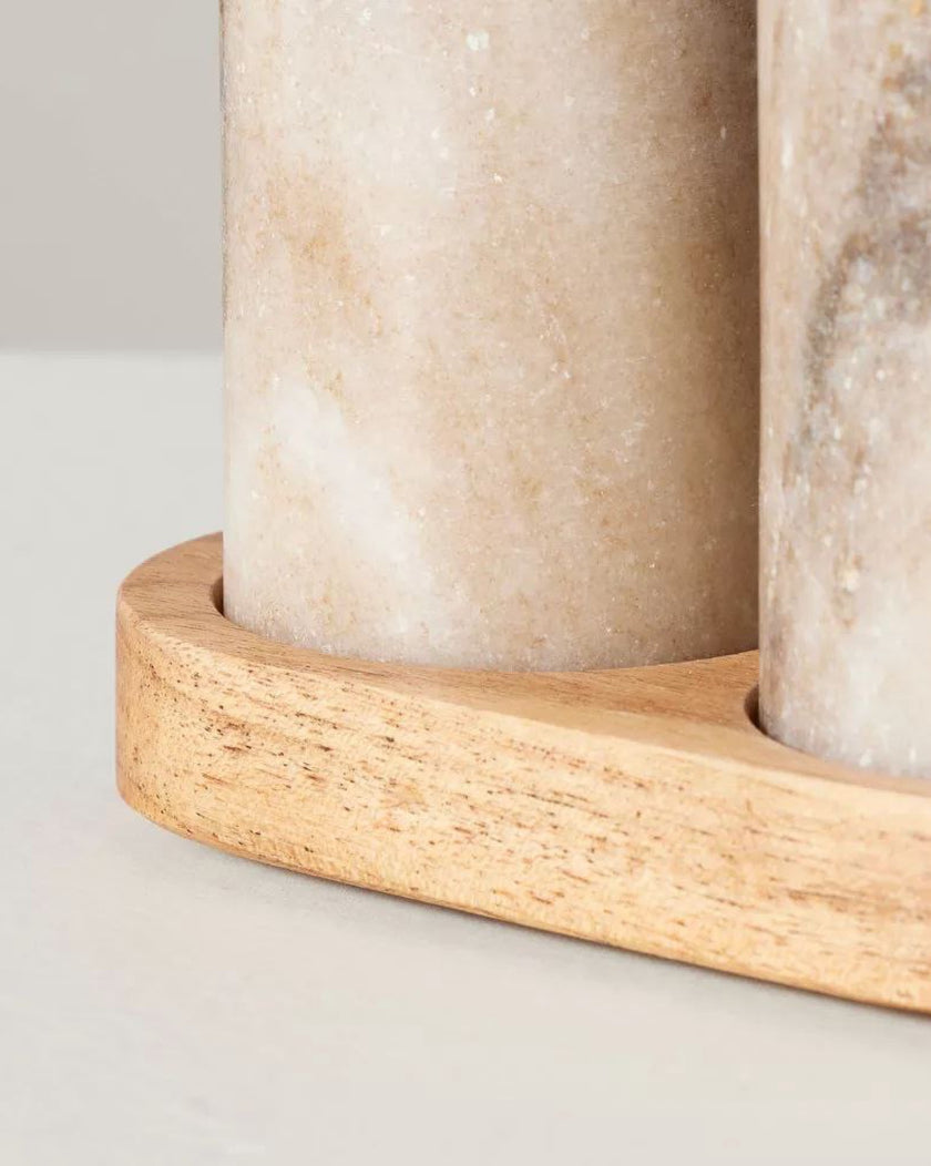 3pc Marble Salt and Pepper Shakers Warm Beige