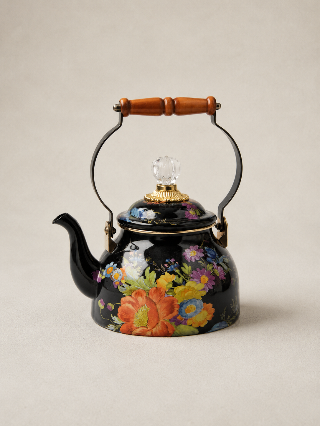 Black Flower Market Tea Kettle