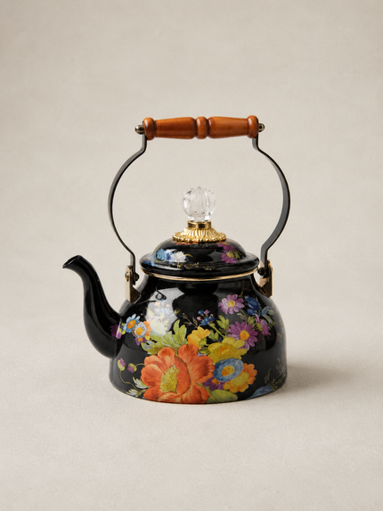 Black Flower Market Tea Kettle
