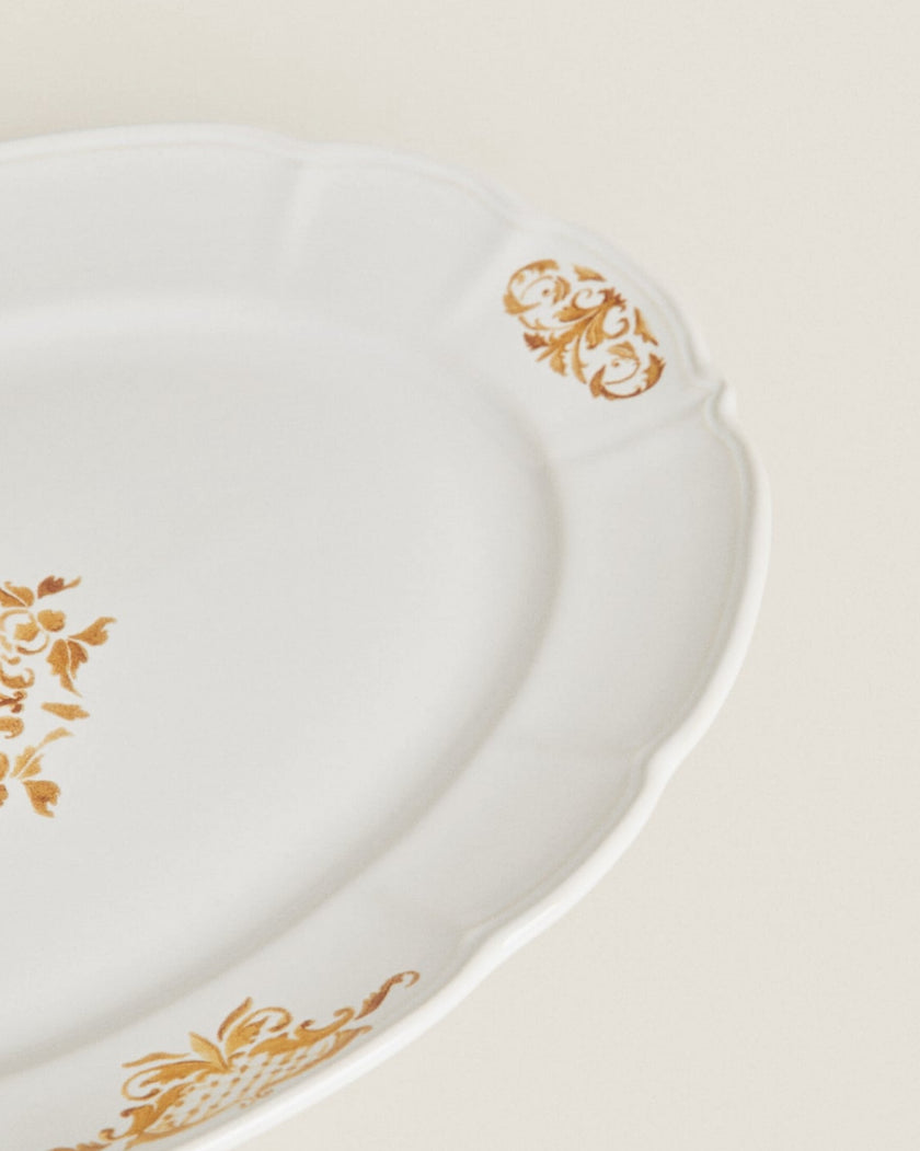 Gold Floral Earthenware Serving Platter
