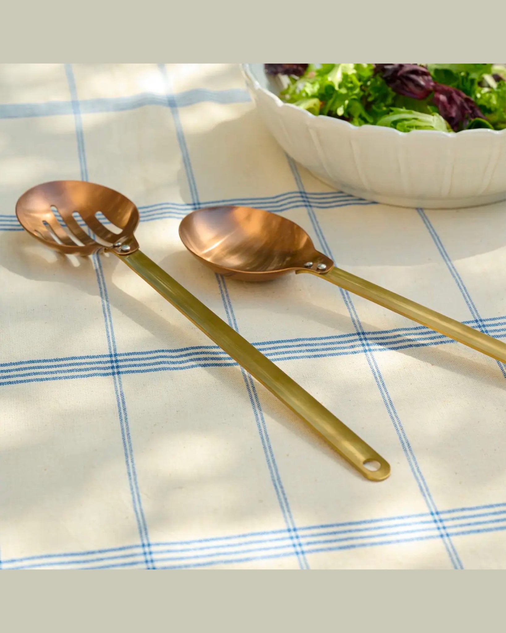 Brass and Copper Slotted Serving Spoon Spatula