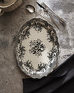 Floral Earthenware Serving Platter in Black