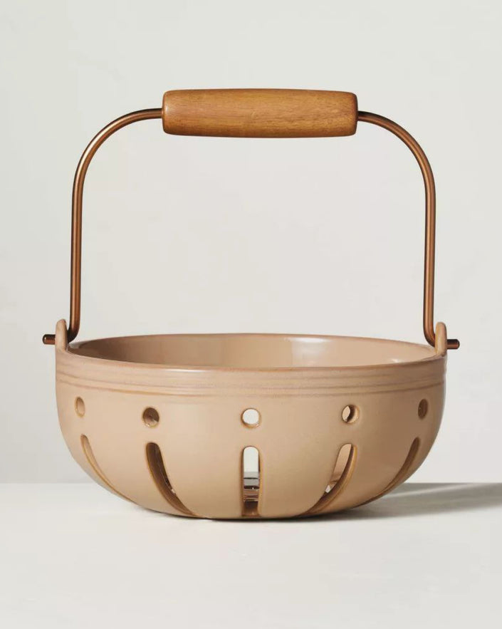 39oz Stoneware Berry Bowl with Carrying Handle Taupe