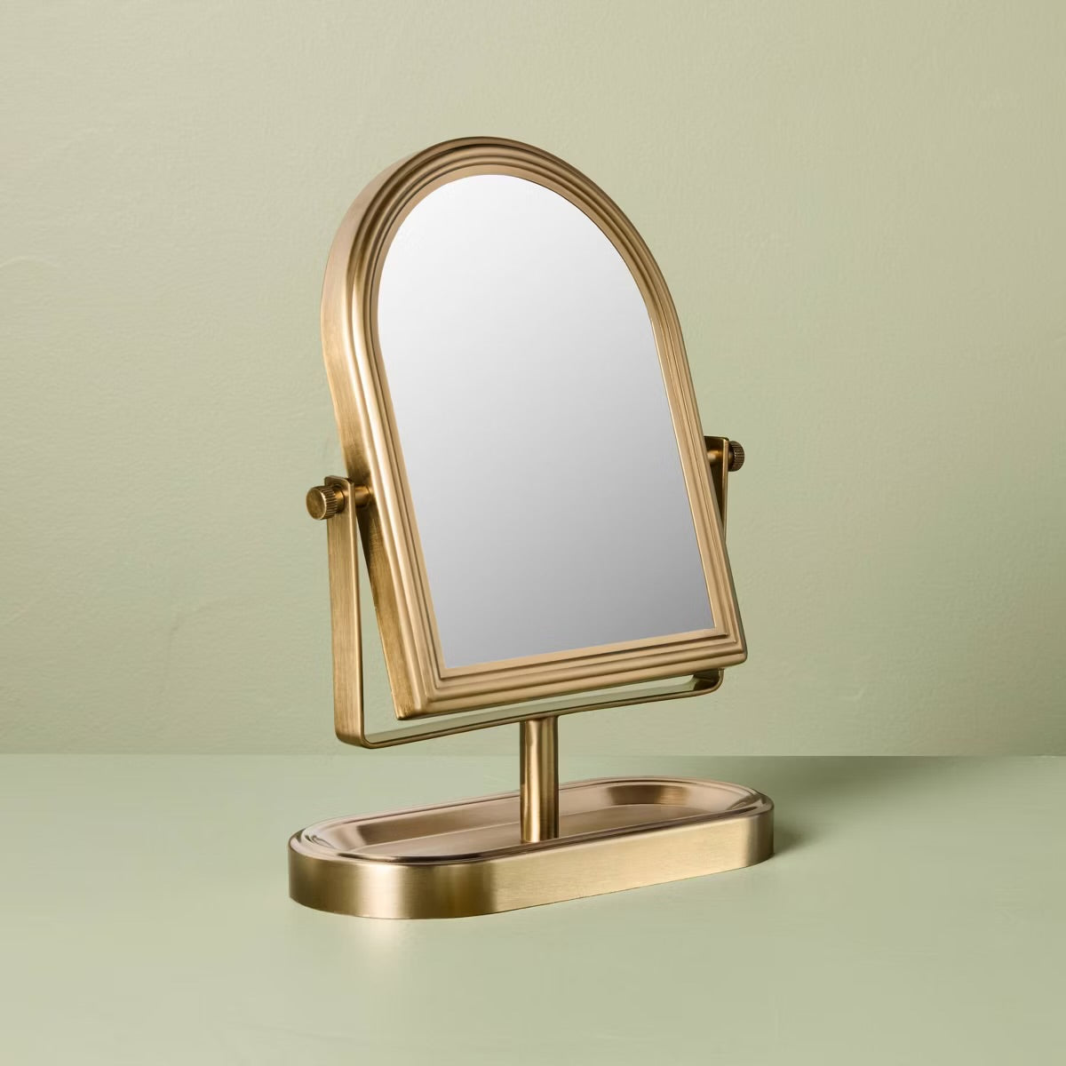 Arch Vanity Mirror with Tray Brass Finish