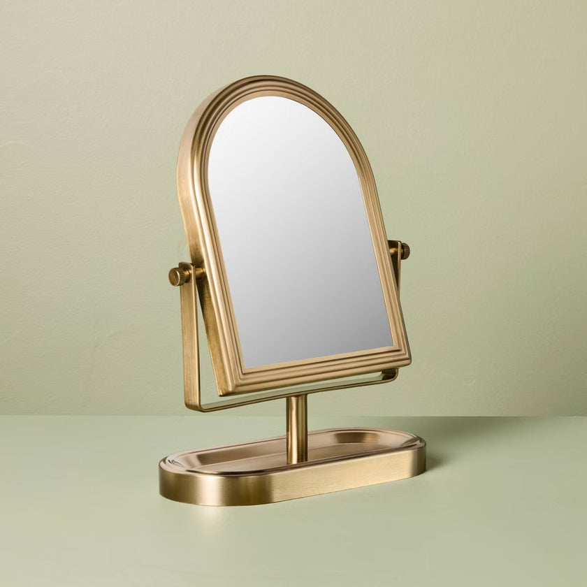 Arch Vanity Mirror with Tray Brass Finish