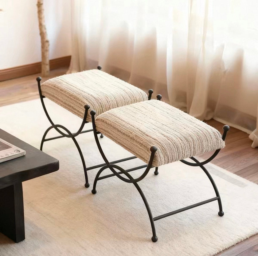 French Vintage Celeste Bench Ottoman Stool