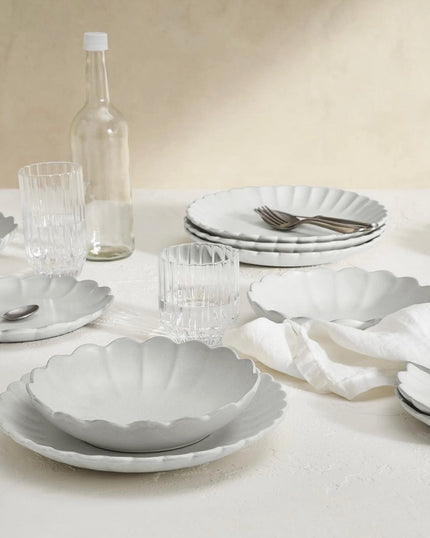 12 Piece Scalloped Edge Dinner Set, Chalk