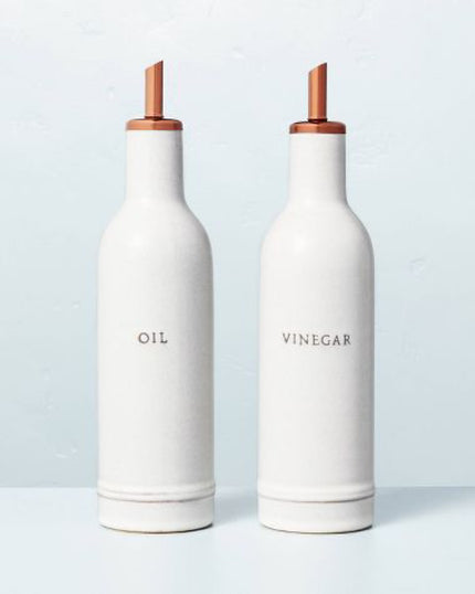 2pc Oil & Vinegar Stoneware Bottle Set Cream/Copper