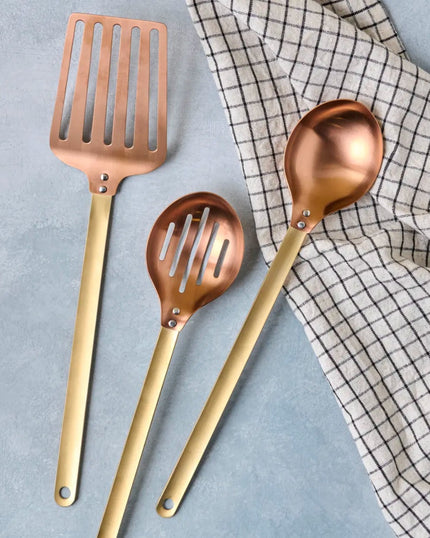 Brass and Copper Slotted Serving Spoon Spatula