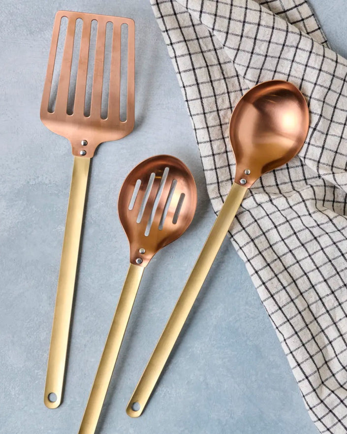 Brass and Copper Slotted Serving Spoon Spatula