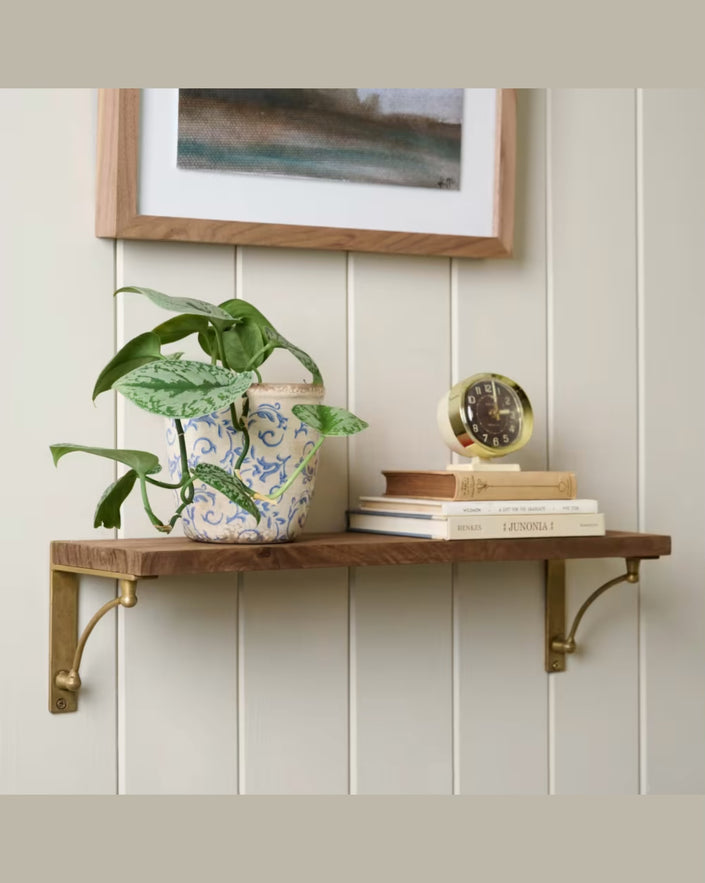 Single Parker Brass and Wood Shelf