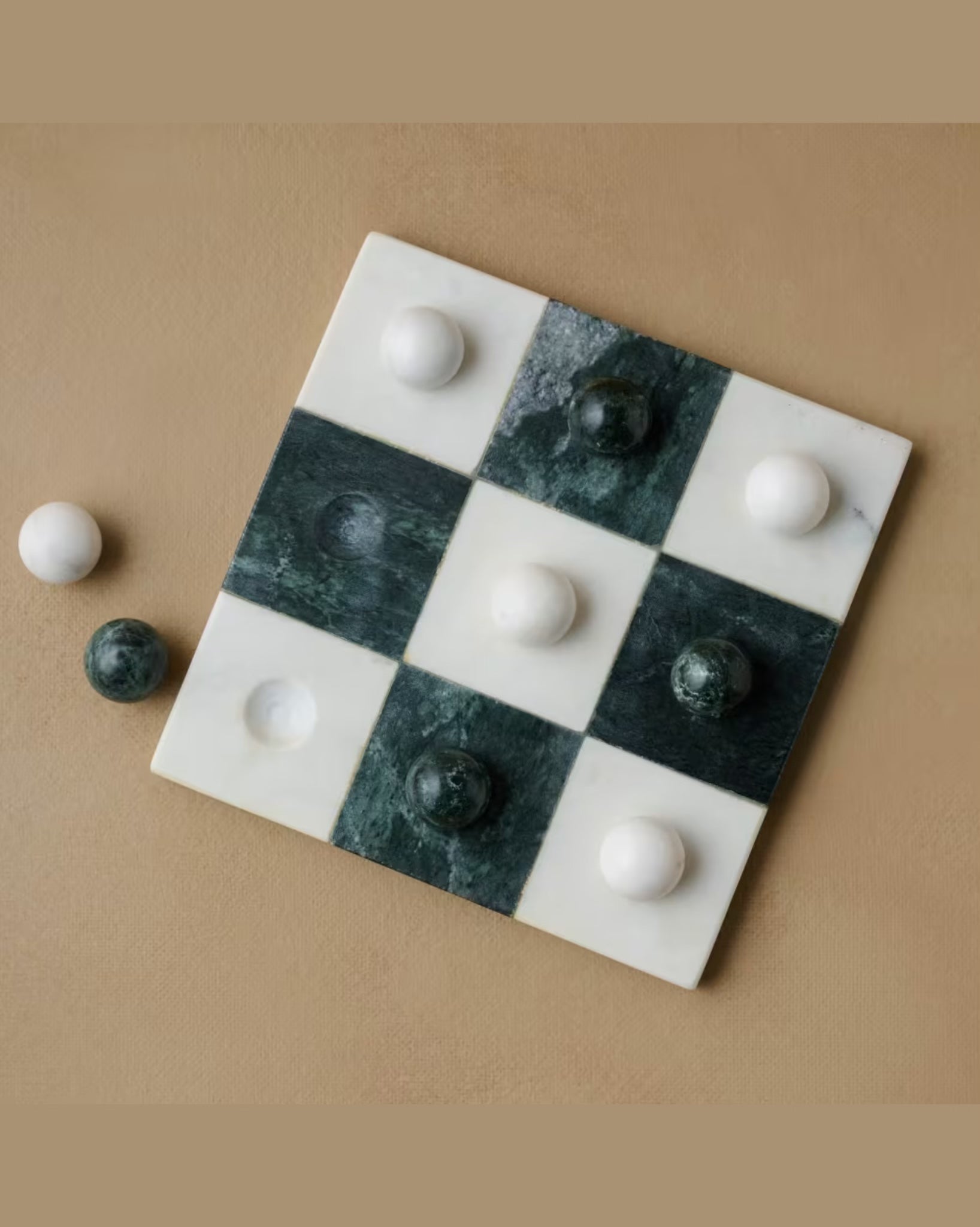 Green and White Marble Tic Tac Toe