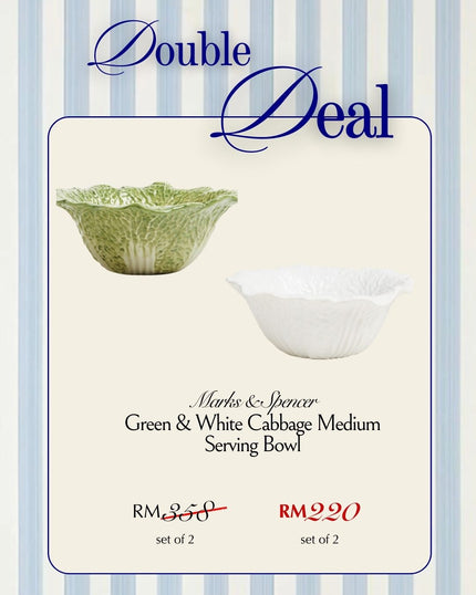 Combo Deal Green & White Cabbage Medium Serving Bowl