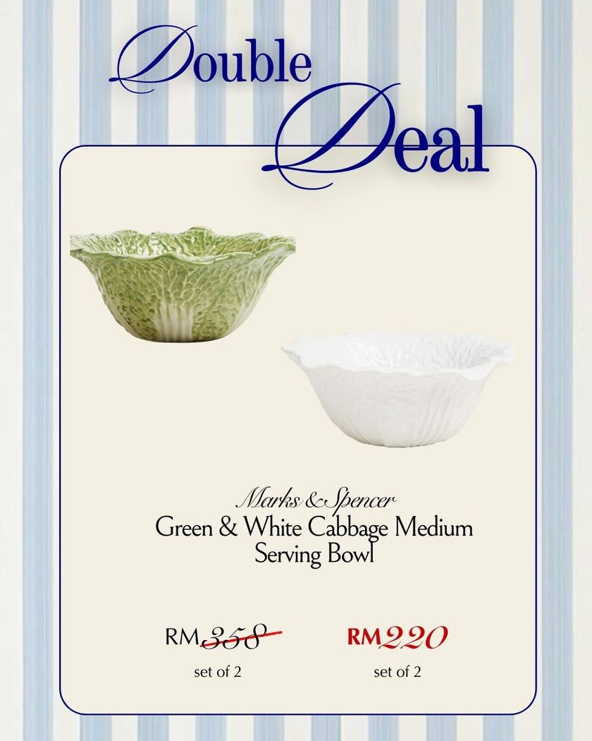 Combo Deal Green & White Cabbage Medium Serving Bowl