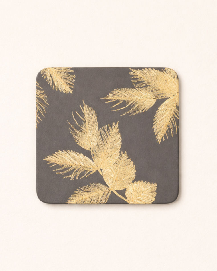 Eteched Leaves Coasters Set - Dark Grey