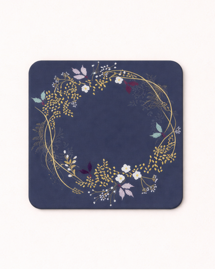Eteched Leaves Coasters - Deep Blue