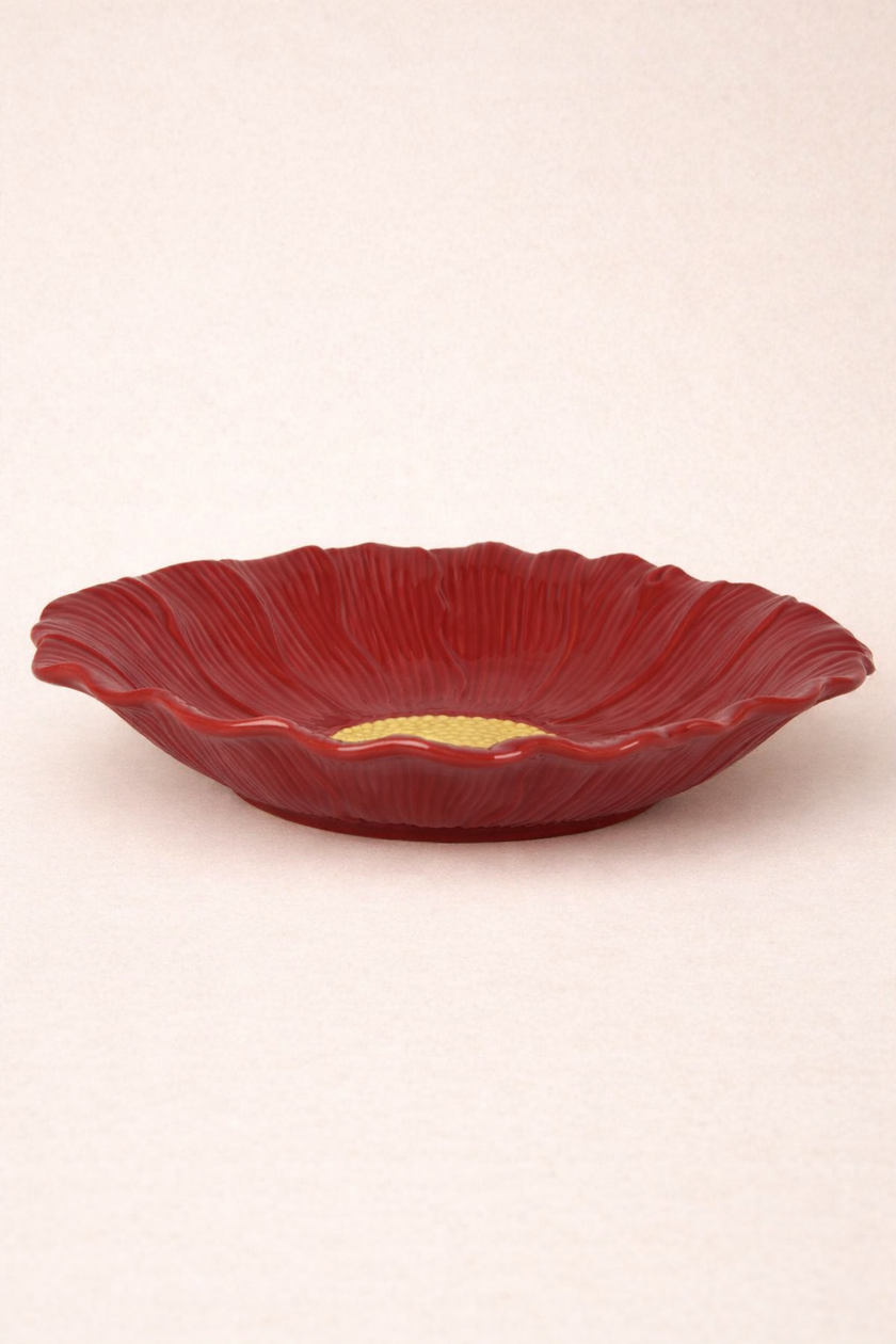 Pastel Plate Petals Deep Serving Dish 30cm (Soft Beige, Sunflower Yellow, Ruby Berry)