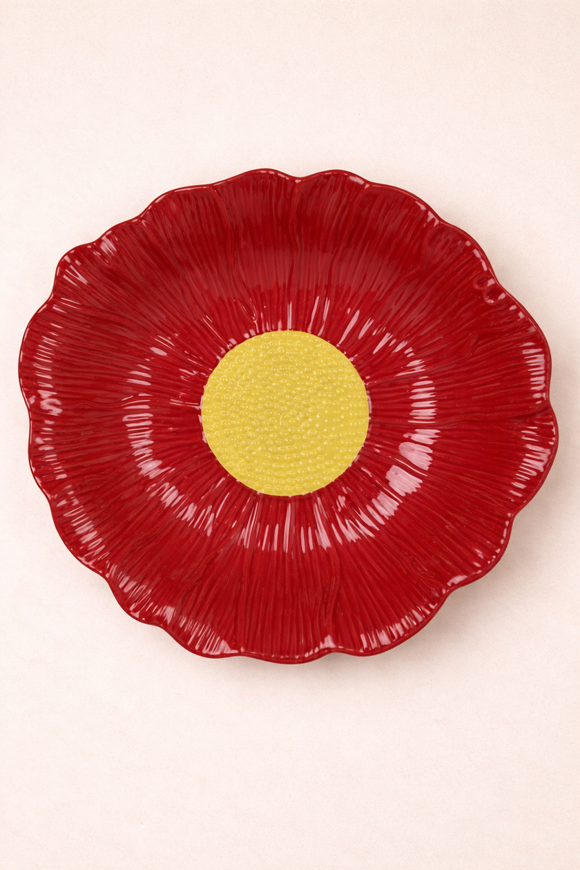 Pastel Plate Petals Deep Serving Dish 30cm (Soft Beige, Sunflower Yellow, Ruby Berry)