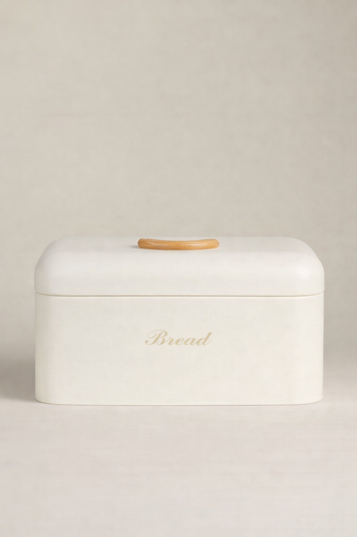 Classic Beige Bread Bin with Wooden Handle