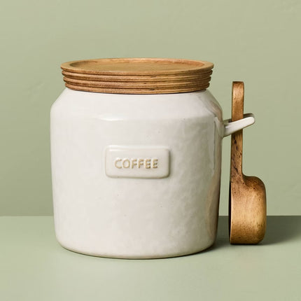 Ceramic Wooden Stoneware Coffee Tea Storage Canister Sour Cream
