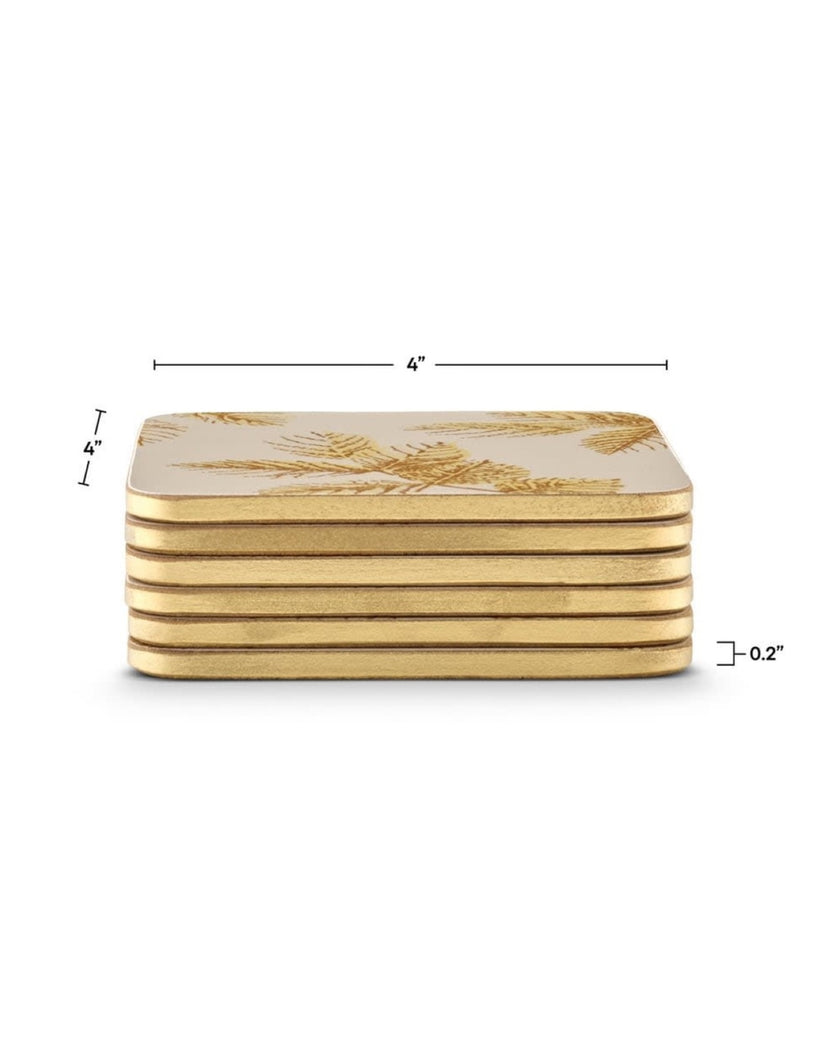 Eteched Leaves Coasters Set - Light Grey/Cream