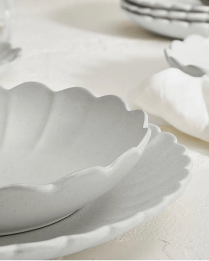 12 Piece Scalloped Edge Dinner Set, Chalk