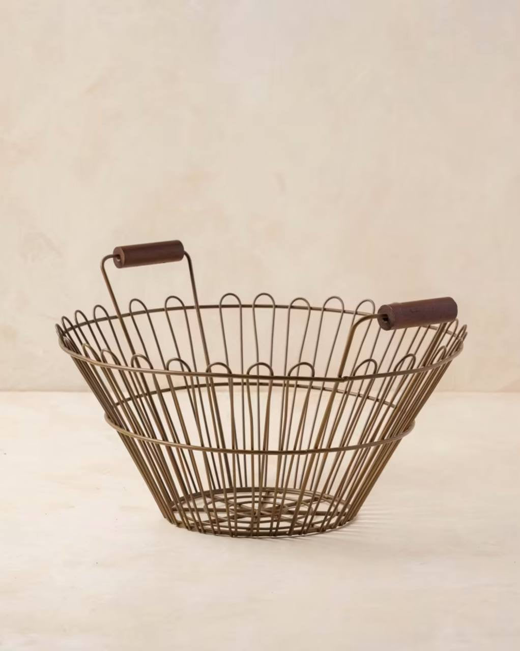 Magnolia Vintage Inspired Wire Basket with Wooden Handle - Large