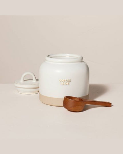 12 oz Stoneware Crock Coffee Canister with Scoop Cream/Clay