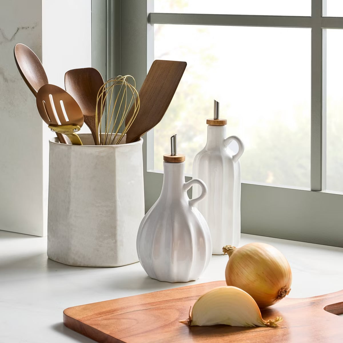 10oz 2pc Stoneware Oil and Vinegar Set Sour Cream