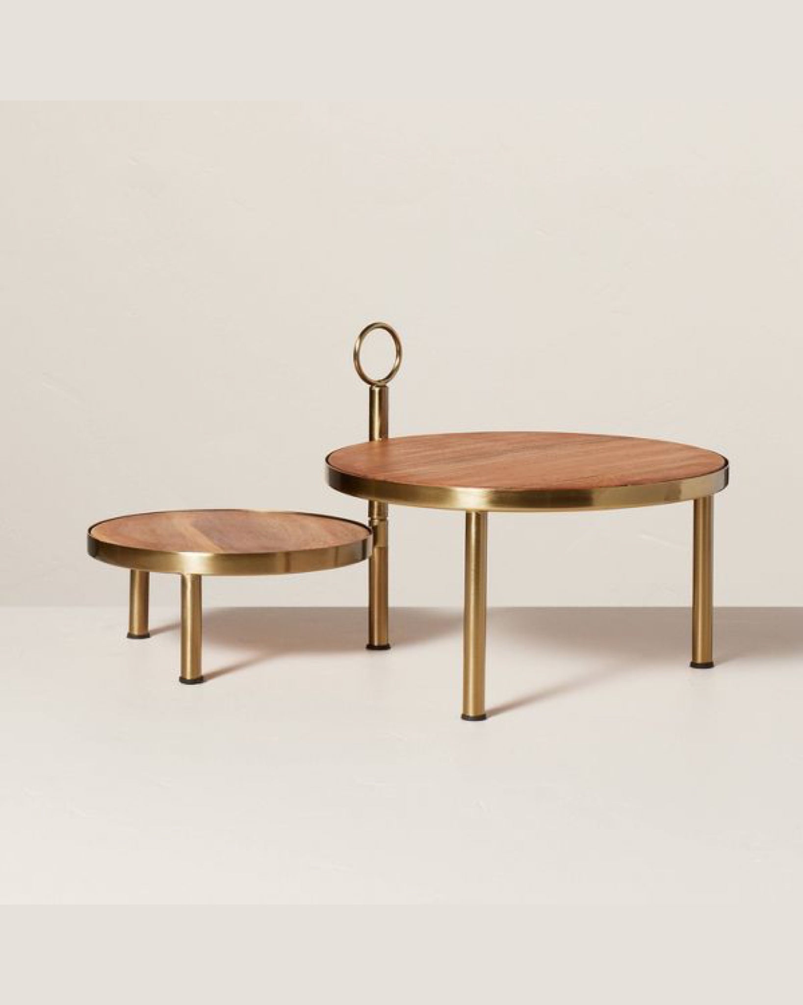 [imperfect] Tiered Wood & Metal Nested Round Serving Stand Brass/Brown