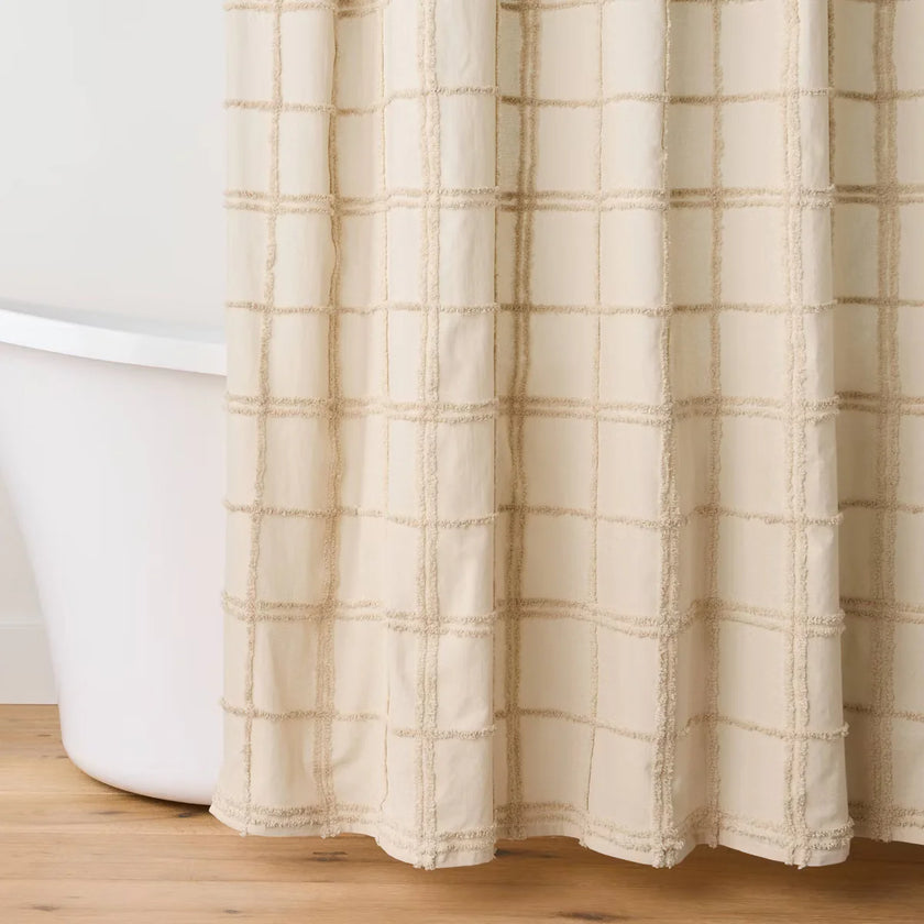 Tufted Grid Shower Curtain Tan