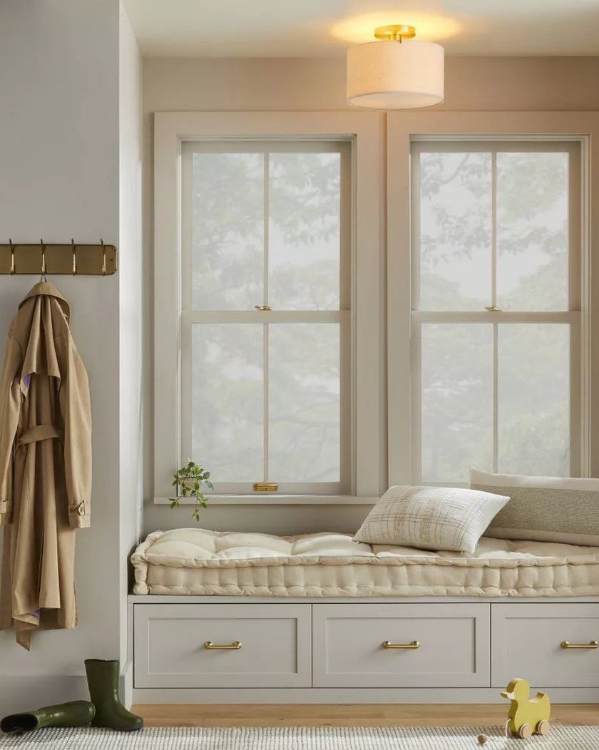 Fabric Shade Semi-Flush Mount Ceiling Light Brass/Oatmeal