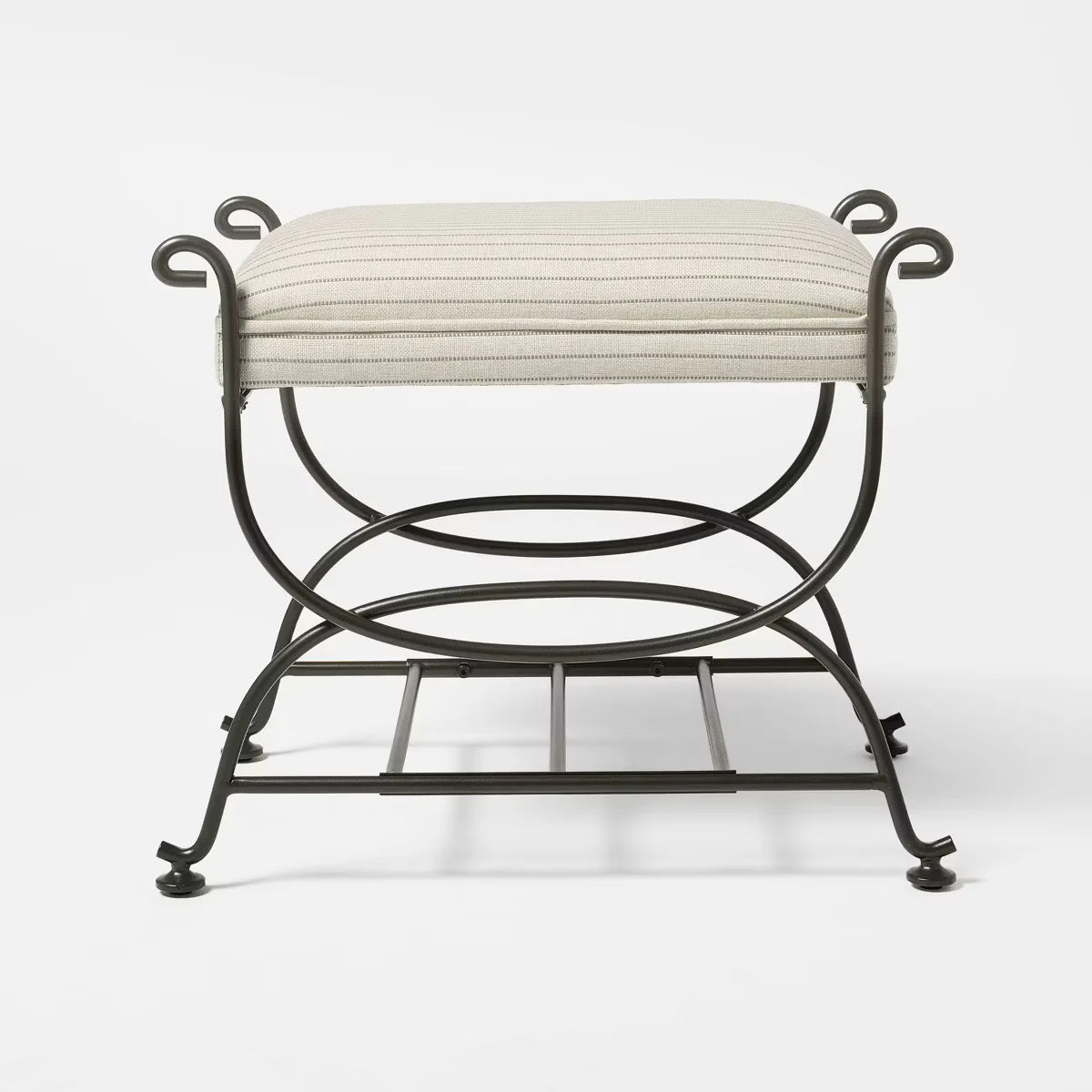 Metal Ottoman Performance Stripe Fabric