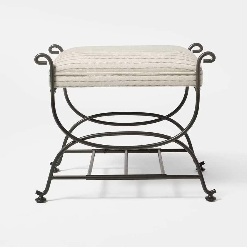 Metal Ottoman Performance Stripe Fabric