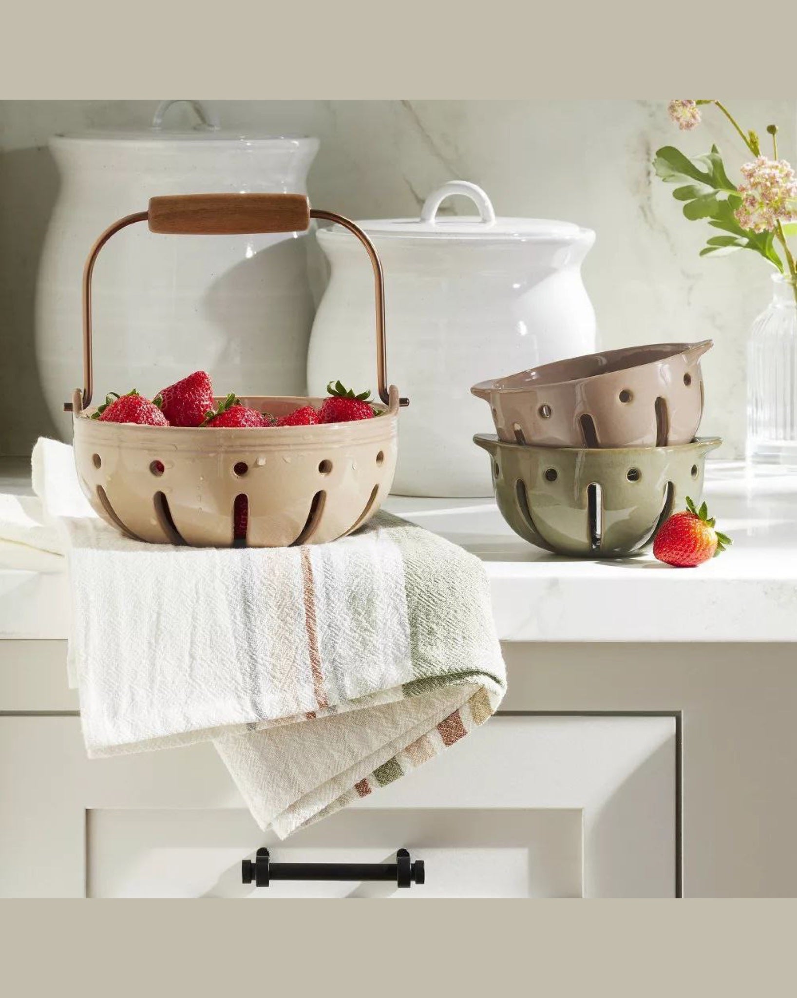 15oz Stoneware Berry Bowl Set Green/Blush (Set of 2)