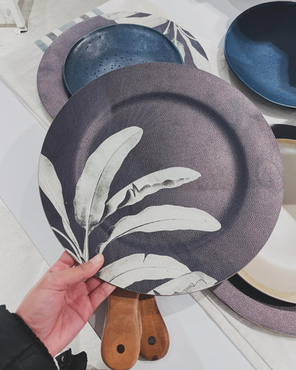 Floral Wipe Clean Charger Plates (Navy Blue) - Set of 4