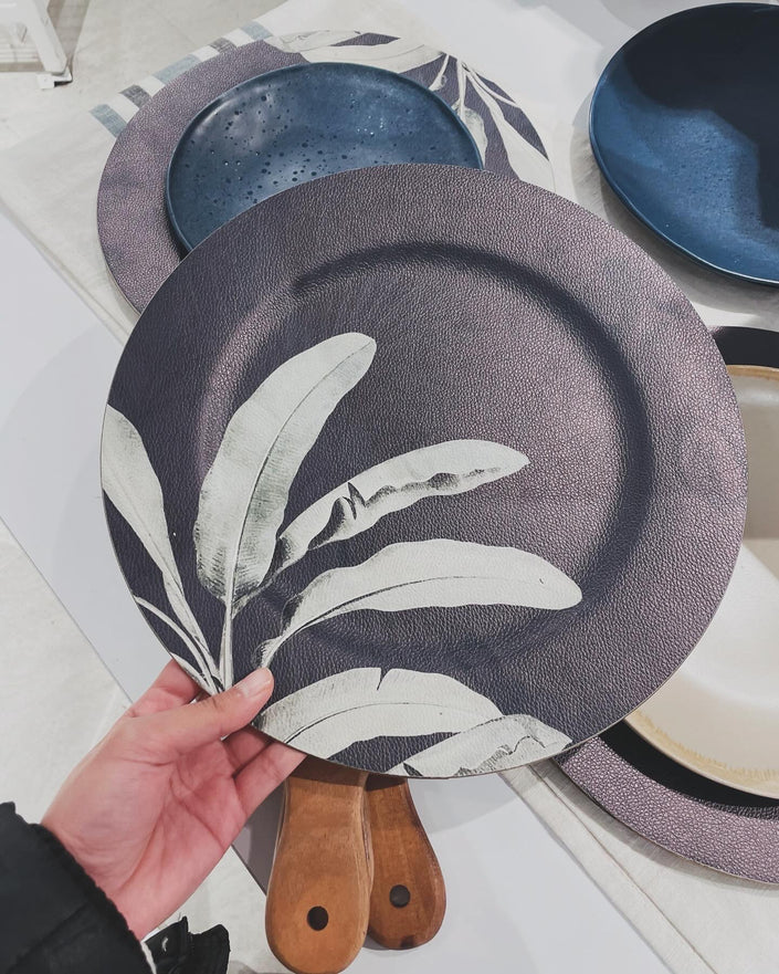 Floral Wipe Clean Charger Plates (Navy Blue) - Set of 4