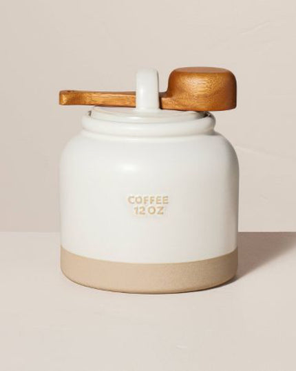 12 oz Stoneware Crock Coffee Canister with Scoop Cream/Clay