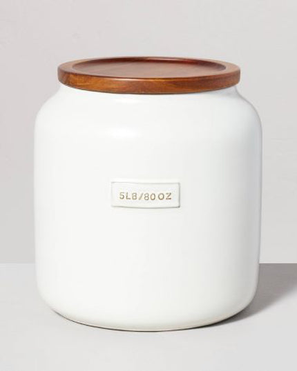 Dry Goods Stoneware Canister with Wood Lid Cream/Brown