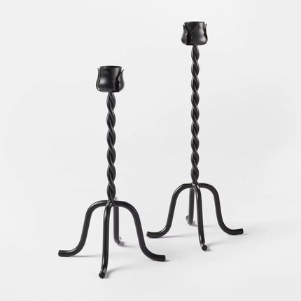 Set of 2 Metal Taper Candle Holders Black