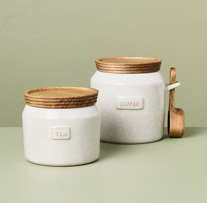 Ceramic Wooden Stoneware Coffee Tea Storage Canister Sour Cream