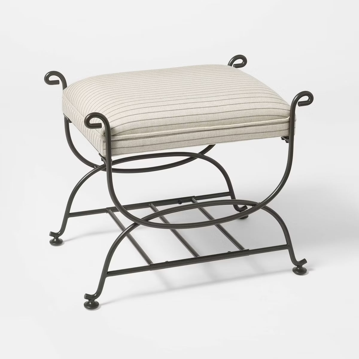 Metal Ottoman Performance Stripe Fabric