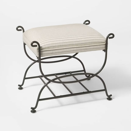 Metal Ottoman Performance Stripe Fabric