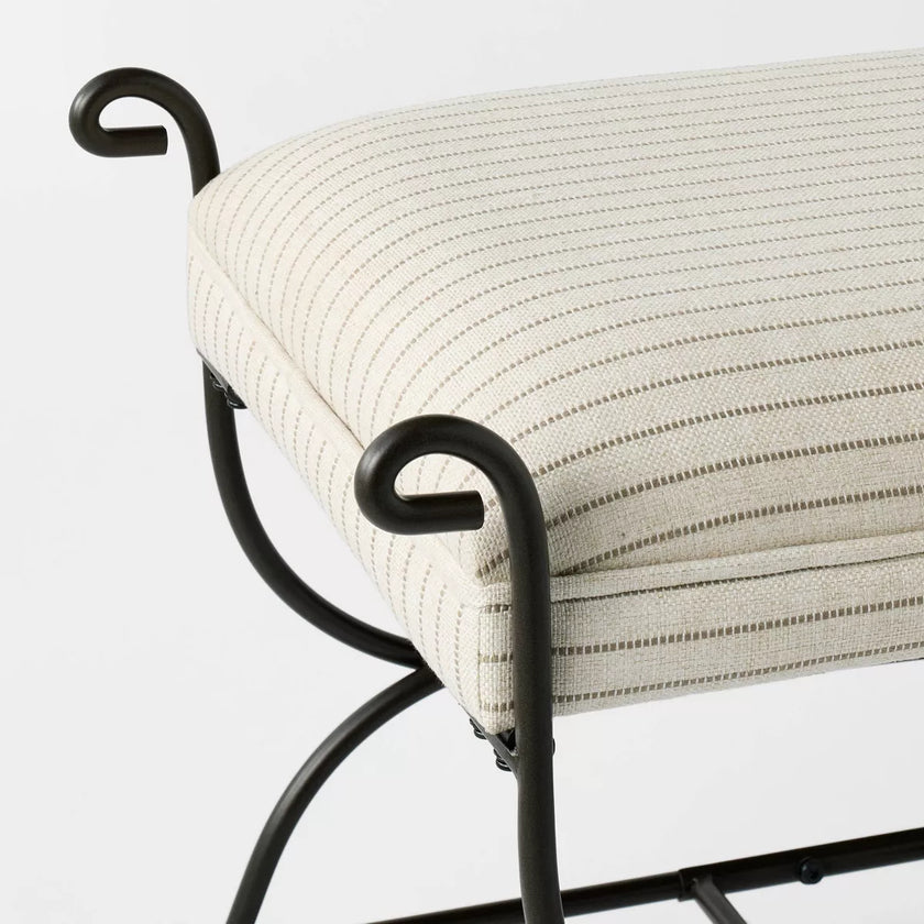 Metal Bench Brown Metal Performance Stripe Fabric Brown Metal
