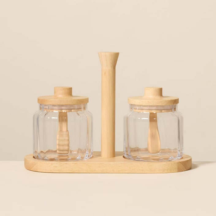 Glass Honey and Jam Serve Containers and Caddy