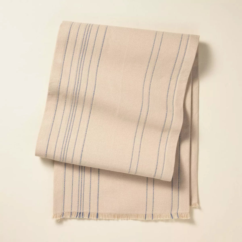 Striped Table Runner Natural/Blue