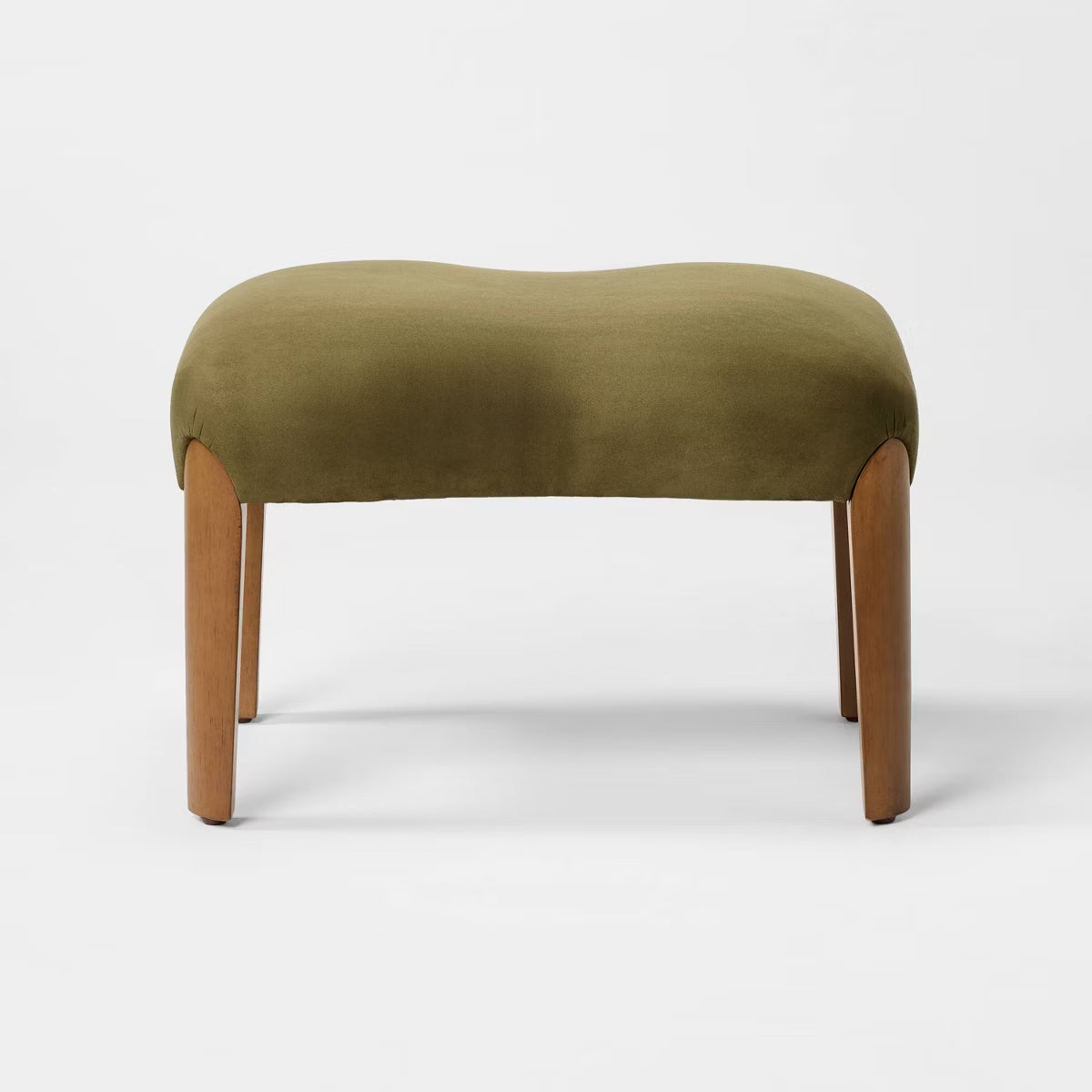 Upholstered Ottoman With Wood Legs Olive Green